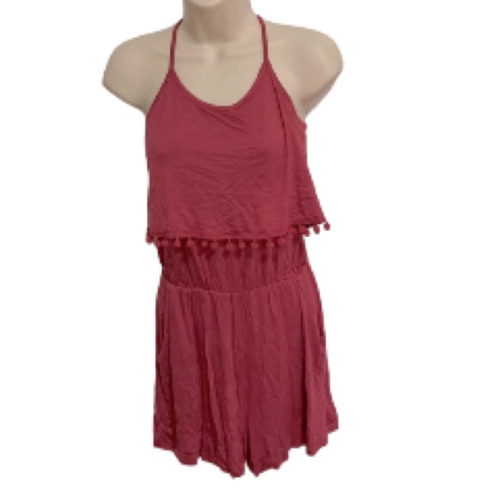 Emme Jordan Pom Pom ROMPER with Pockets Red Pink Womens Small